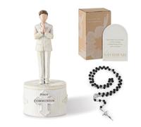 Storieme First Communion Gifts for Boys: Praying Boy Resin Figurine with Keepsake Box & Rosary - Christian Confirmation Gift for Son, Grandson & Teen Boy