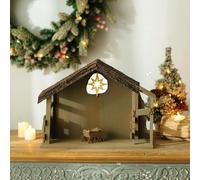 Storieme Nativity Stable Manger with LED Lights - 15.6 x 11.02 Inch Christmas Wooden Creche for 11 Inch Scale Holy Family Nativity Scene (No Battery No Figures)