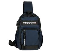 Storite Anti-Theft Crossbody Chest Sling Bag, Blue/Black, 20x8x30 cm | Durable Polyester, USB Charging Port, 6 Zipper Pockets, 2 Bottle Holders, Adjustable Strap, Travel, Office, College