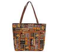 Storite Women's Tote Bag with Leather Handles & Embroidery Printed Handbag with Zip Pockets, Shoulder Bag and Handbag for Office and College, (35.5 cm x 31 cm x 8.5 cm), Multi-Colour, Brown, Brown bag