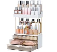 Storivo 3-Tier Makeup Organiser, Large Vanity Organiser, Anti-Slip Design, Countertop Bathroom Storage for Skincare, Perfume, Cosmetics, 20 x 32 x 39.1cm, Transparent light brown