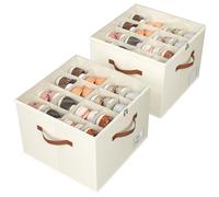 Storivo Shoe Organiser - Shoe Storage Box for Closet, Shoe Storage Organiser with Zipable Clear Cover, Adjustable Dividers Shoe Boxes, Shoe Storage Fits16 Pairs -2 Pack Beige