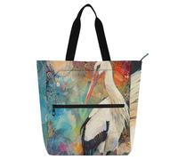 Stork Abstract Watercolor Painting Kids Cute Tote Bags for Boys Girls Women, Gothic Water-resistant Handbags Grocery Bag with Zipper for School Work Travel Rainbow school supplies
