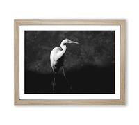 Stork Bird Painting Modern Art Framed Print | A4 Oak Framed Wall Art | Ready to Hang | Modern Historical Picture | Living Room Bedroom Lounge Office