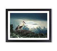 Stork Birds Nest Framed Print | A2 Black Framed Wall Art | Ready to Hang | Modern Nature Picture | Living Room Bedroom Lounge Office