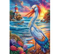Stork by A Coastal Lighthouse 500 Piece Jigsaw Puzzle Pack Scenery Science Fiction Teens Beginners Cognitive Development Puzzle Fans Group Play Anniversary Recycled Cardboard 500 PCS