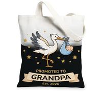 Stork Canvas Tote Bag for Women, Celebratory Playful Stars Baby Celebration Black Washable Reusable Shopping Bags Ideas for Family Friends Colleagues Reading Loves 13x15 Inch