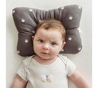 Stork Drop - Flat Head Baby Pillow | Prevents & Corrects Plagiocephaly | Breathable 3D Air Mesh | Soft Organic Cotton | Completely Washable | Newborn Head Support | Grey Crowns