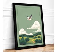 Stork in Flight Minimalist Framed Wall Art Print A1 (84.1×59.4cm) Black, Wall Decor for Living Room, Bedroom, Office & Home, Ready to Hang, Art Gift