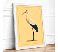 Stork in Profile Botanical Framed Wall Art Print A3 White