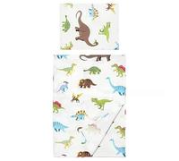stoRk JÄTTELIK Flat Sheet and Pillowcase, Dinosaurs White, 80% Cotton 20% Viscose, 150x250/50x80 cm, Children's Bedding Set