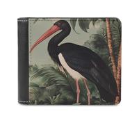 Stork On Black Men's Bifold Wallet Slim Cash Card Holder Leather Purse