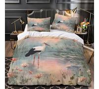 Stork Standing Comforter Cover 3D Design Printed Luxury 3 Pcs Bed Set Zipper watercolor Nature Scene Duvet Cover Super Soft Washable for Teens Adults Women Kids Boys Youth Teenagers King（220x240cm）