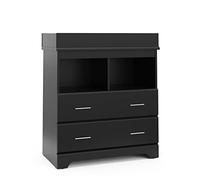 Storkcraft Brookside 2 Drawer Changing Table Dresser (Black) - Nursery Dresser Organizer with Changing Table Topper, Chest of Drawers for Bedroom with 2 Drawers, Universal Design