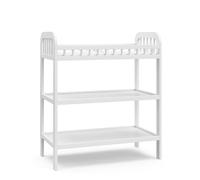 Storkcraft Pasadena Changing Table with Water Resistant Changing Mat (White) - GREENGUARD Gold Certified, Includes Bonus Water Resistant Changing Mat with Safety Belt, 2 Open Shelves