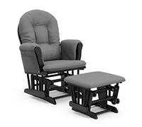 Storkcraft Premium Hoop Glider and Ottoman (Black Base, Gray Cushion) - Padded Cushions with Storage Pocket, Smooth Rocking Motion, Easy to Assemble, Solid Hardwood Base