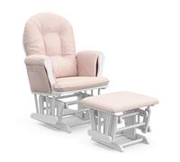 Storkcraft Premium Hoop Glider and Ottoman (White Base, Pink Cushion) - Padded Cushions with Storage Pocket, Smooth Rocking Motion, Easy to Assemble, Solid Hardwood Base