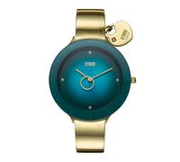 STORM Liana Gold Teal Watch, Japanese Miyota Movement, Oversized Dial, Edge to Edge Glass, 21 Karat Gold Ion Plating, Crystals, Ring Second Hand, Heart Charm with Crystal