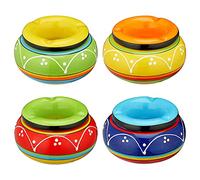 Storm Ashtrays "Toscana" Set of 4, Diameter 11 cm, Ceramic, Colourful, Removable Attachment, Wind Ashtray (4 x Toscana Storm Ashtrays, Diameter 11 cm)