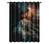 Storm At Sea Lightning Blackout Curtains, Natural Disaster Pattern Eyelet Thermal Insulated Drapes for Bedroom & Living Room, Width 66" x Drop 72" 2 Panels