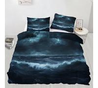 Storm Bedding Set King Sea View Duvet Cover with 2 Shams Lightning Clouds Soft Lightweight, Easy Care for Adults Guest Rooms (220x230cm)