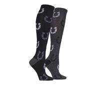 Storm Bloc Equestrian Childs Knee High Socks (2 Pack) - Horse Shoes (Black/Char)