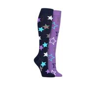 Storm Bloc Equestrian Cotton Star Patterned Knee High Socks Pack of 2 - Size UK 4-7 (Navy/Lilac)
