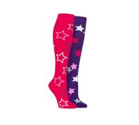 Storm Bloc Equestrian Cotton Star Patterned Knee High Socks Pack of 2 - Size UK 4-7 (Raspberry/Purple)