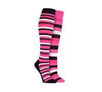Storm Bloc Equestrian Cotton Stripe Patterned Knee High Socks Pack of 2 - Size UK 4-7 (Black/Pink)
