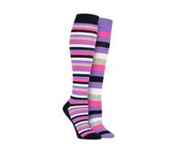 Storm Bloc Equestrian Cotton Stripe Patterned Knee High Socks Pack of 2 - Size UK 4-7 (Navy/Lilac)