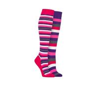 Storm Bloc Equestrian Cotton Stripe Patterned Knee High Socks Pack of 2 - Size UK 4-7 (Raspberry/Purple)