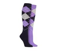 Storm Bloc Equestrian Junior Cotton Argyle Patterned Knee High Socks Pack of 2 Navy/Lilac UK 12-3