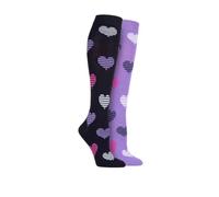 Storm Bloc Equestrian Junior Cotton Hearts Patterned Knee High Socks Pack of 2 - Size UK 12-3 (Navy/Lilac)