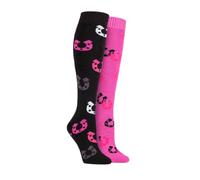 Storm Bloc Equestrian Junior Cotton Horseshoe Patterned Knee High Socks Pack of 2 - Size UK 12-3 (Black/Pink)