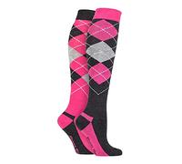 Storm Bloc Equestrian Ladies Cotton Patterned Knee High Socks Pack of 2 Cerise / Charcoal 4-8