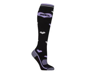 Storm Bloc Women’s Patterdale Cotton Equestrian Socks - 1 Pair, Long-Leg Riding Socks, Breathable, Cushioned, Durable Stable & Outdoor Support, Size 4-8 Hearts Black/Purple