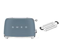 Smeg TSF01 Matte 2 Slice Toaster + TSBW01 Bun Warmer Bundle - Storm Blue