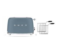 Smeg TSF01 Matte 2 Slice Toaster + TSSR01 2-Sandwich Racks Bundle - Storm Blue