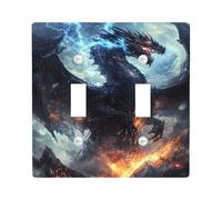 Storm Dragon Light Switch Cover Plates/Outlet Covers, Dark Blue Fantasy Creature for Wall Accents, Thermoplastic Wall Plates, Standard Size Double Toggle