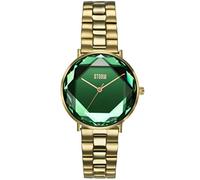 STORM ELEXI Gold Lazer Green Women's Watch with Unique Cut Glass dial and Two-Tone Brushed/Polished Stainless Steel Strap, Water Resistant to 50m