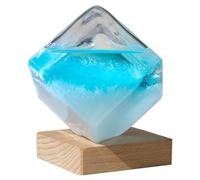 Storm Glass Weather Forecaster: Crystal Blue Water Cube Predictor with Wooden Base for Home Office Desktop Decoration
