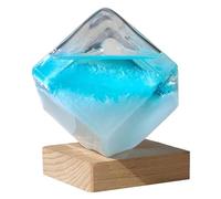 Storm Glass Weather Forecaster Crystal Blue Water Cube Storm Glass Weather Predictor with Wooden Base Creative Weather Predicting Storm Glass Ornaments,Small