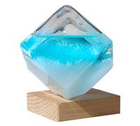 Storm Glass Weather Forecaster Crystal Blue Water Cube Storm Glass Weather Predictor with Wooden Base for Home, Office, Desktop, Small