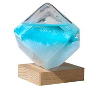 Storm Glass Weather Forecaster Crystal Blue Water Cube Storm Glass Weather Predictor with Wooden Base Creative Weather Predicting Storm Glass Desktop Ornaments for Home Office Gift for Women Men Small