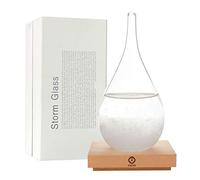 Storm Glass Weather Predictor, Drop-Shaped Glass Barometer with Wooden Base, Home Decoration Snow Globe, Weather Station (L)