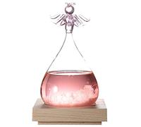 Storm Glass Weather Predictor, Innovative Angel Shape Bottle with Temperature Change Detection Function with Wooden Base for Home Ornament (Pink)
