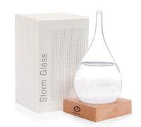 Storm Glass Weather Predictor, Storm Global Weather Station on Wooden Base, Creative Fashion Drop Shape Decoration for Home and Office, Gifts for Family and Friends (S)