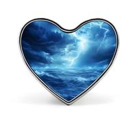 Storm in Night Ocean Heart Badge Pin Metal Reel Pins Memorial Brooch Button Lapel Pins for Backpack Wedding