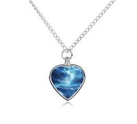 Storm in Night Ocean Pet Ashes Necklace Heart Silver Classic Pet Pendant Memorials Funerary for Dog Cat Lover