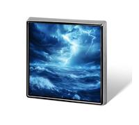 Storm in Night Ocean Square Badge Pin Metal Memorial Brooch Button Lapel Pins for Backpack Wedding